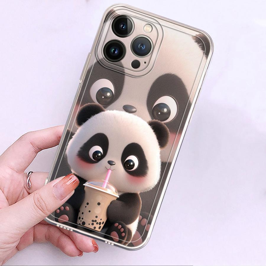 Милый Чехол Панда для iPhone 17 Pro Max XS Max 13 Pro 12 Mini 16 Air 15 14 Plus XR 7 8 11 Мягкая Крышка для Телефона