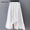 Japanese Mori Girl Spring Summer Women White Ruffles Skirt Elastic Waist Jacquard Cotton Skirt Elegant Feminine Ladies' Basic Skirts