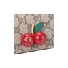 Gucci Складной холщовый и кожаный кошелек с 3D-вишней и винтажным логотипом, женский, цвет Эбеновое дерево/Красный