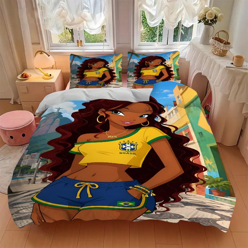 3pcs Brazilian Beach Vibes Bedding Set, Includes One Quilt Cover and Two Pillowcases, Bedroom and Guest Room Decoration. T72301196