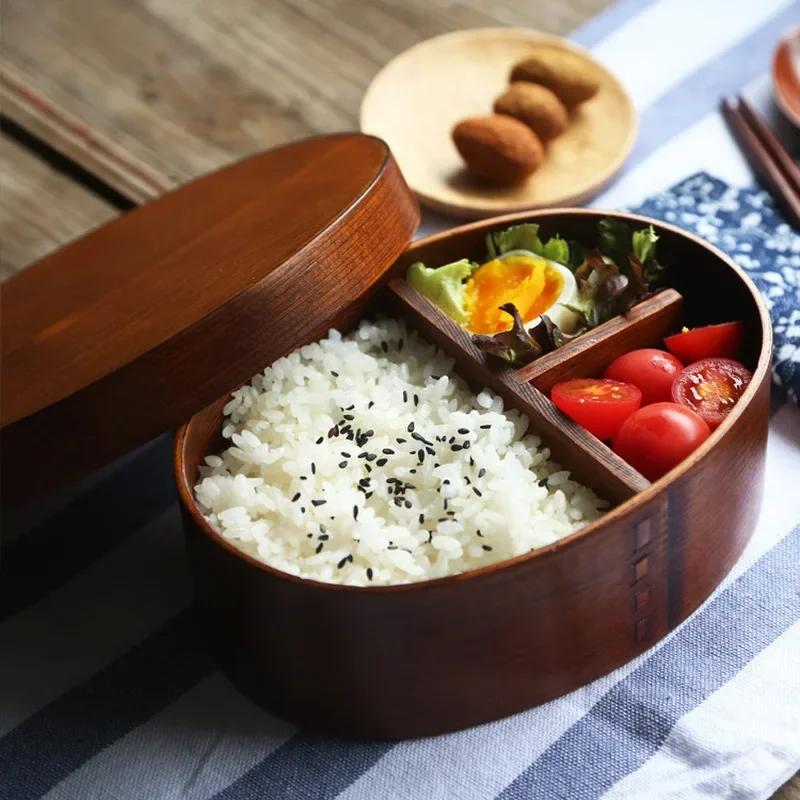 Японский стиль Деревянные Bento Box Однослойный Ash Bento Bento Суши Box Деревянные ланч-боксы Посуда Большая вместимость Bento Boxs