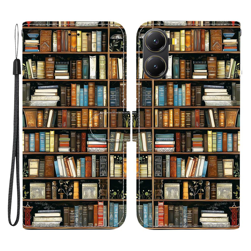 Кожаный чехол-подставка-кошелек с печатью узора для Xiaomi Redmi Turbo 4 5G/Poco X7 Pro 5G с ремешком на запястье