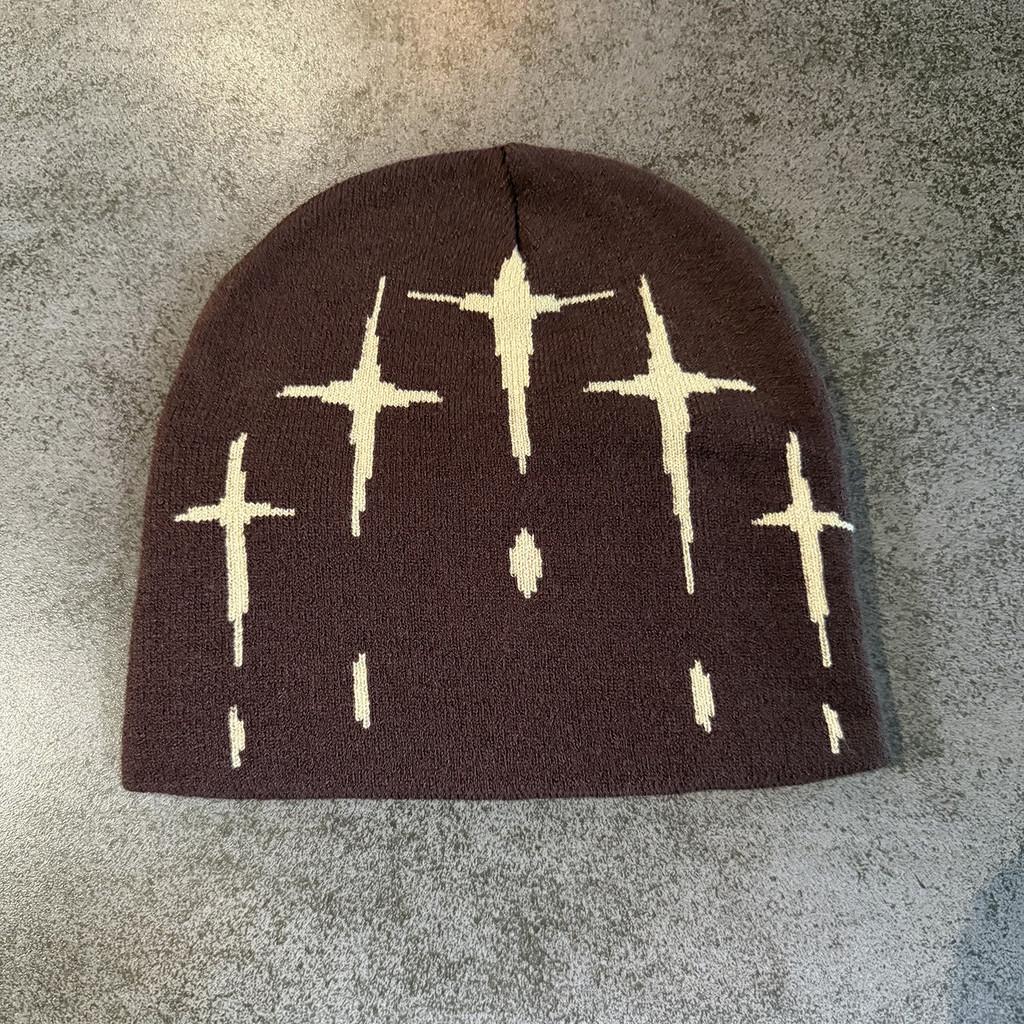 Retro Street Style Cross Knit Cap With Fluffy Acrylic Blend For Fall Winter