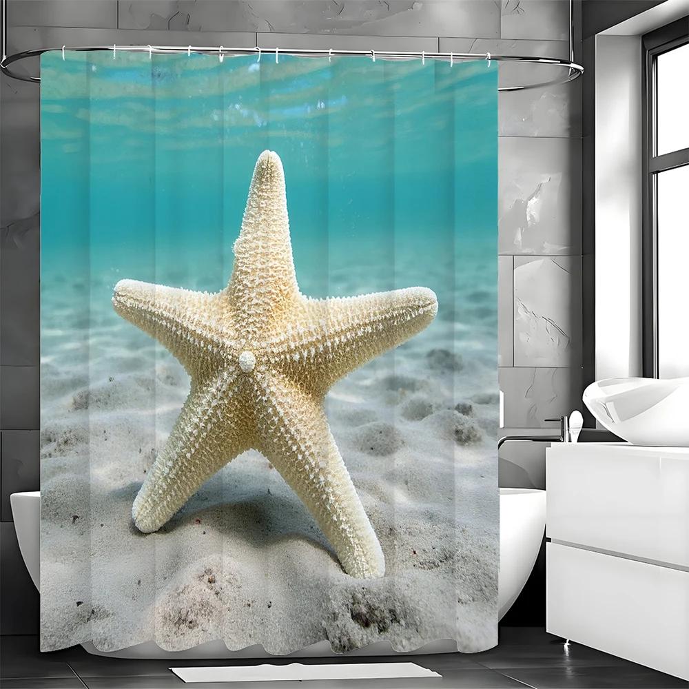 Занавеска для душа Морская звезда Оушен Бич, Декоративная занавеска для душа для ванной, Водонепроницаемая занавеска для душа с крючками