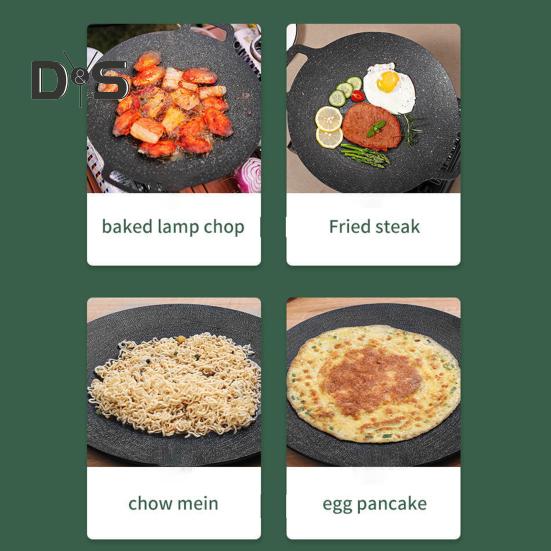 Korean Style BBQ Grill Pan for Stove Top Non-stick Round Frying Pan with Handles Pancake Griddle Pan for Indoor Cooking