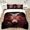 3pcs Flaming Wolf Printed Quilt Set - Includes 1 Quilt Cover and 2 Pillowcases, Machine Washable - Suitable for All Seasons.J054