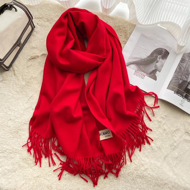 Зимний кашемировый однотонный пашминовый шарф с кисточками для женщин, теплые шарфы, накидки, для девочек, утолщенная теплая шаль, накидка, эшарп, палантин