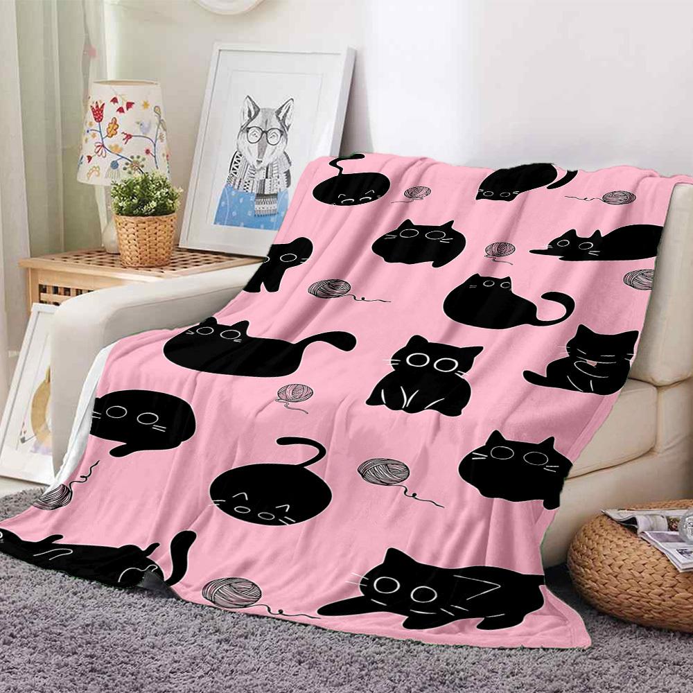 1pc Cat Yarn Lightweight Flannel Blanket, Comfortable and Warm Blanket, for Office and Camping Sofa Bed, Livingroom028