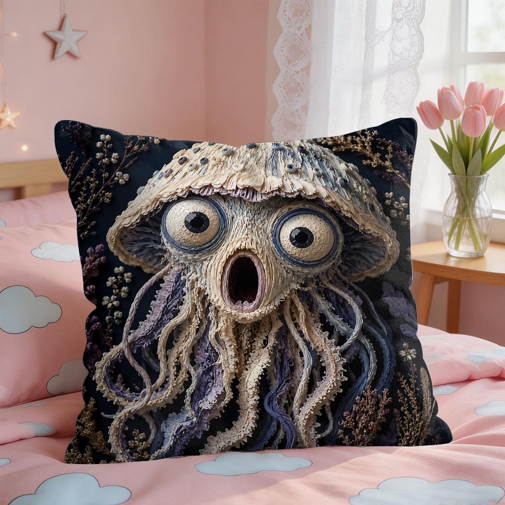 D Cute Screaming Marine Animal Cushion Cover Short Plush Pillow Case Room Sofa Cushion Covers Home Decor Funda