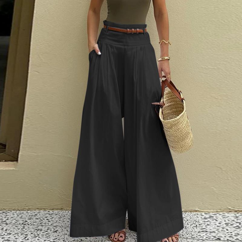 ZANZEA Womens Casual Solid Color Loose Wide Leg Pants