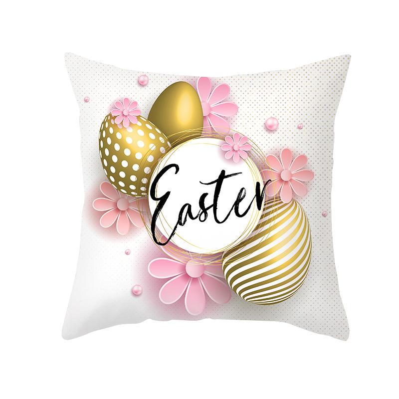 Colorful Easter Throw Pillow Covers With Rabbit And Egg Prints Series Of Peach-Colored Plush Home Pillows For Sofa Cushions