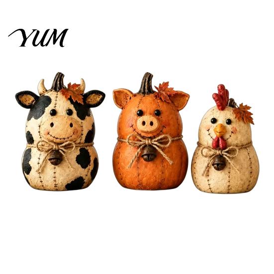 Country Style Thanksgiving Ornaments 3PCS Rustic Autumn Harvest Wooden Ornaments, Animal Designs Retro Indoor Room Decorations Distressed Farmhouse