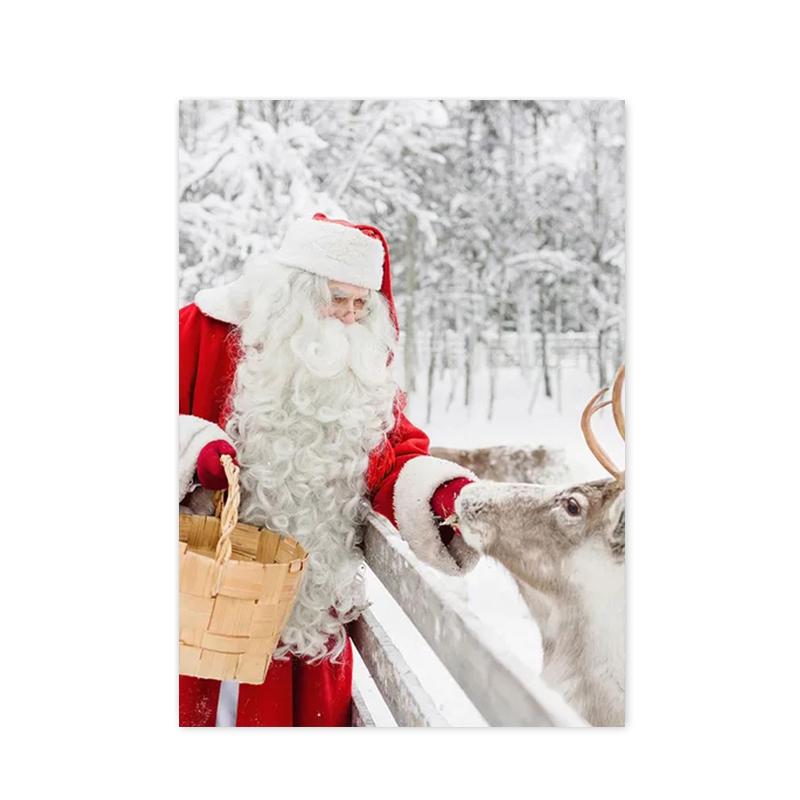 Веселый рождественский постер и печать снежные равнины олень Санта-Клаус рождественская елка настенная живопись холст для домашнего декора подарки