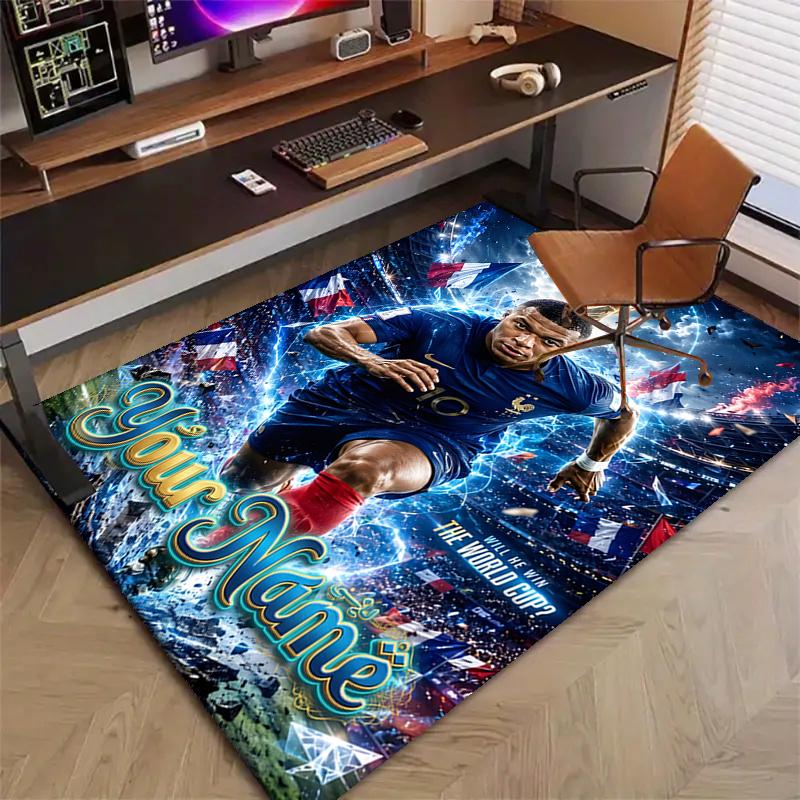 M-Mbappe Design Area Rug Personalized Name- Non-Slip, Soft & Cozy Floor Mat for Living Room, Office - Indoor/Outdoor Carpet