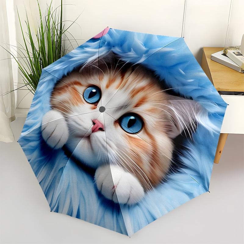 1pc Cat Print Auto-Fold Umbrella with One-Touch Open/Close - 8 Reinforced Ribs for Windproof Stability, yy251118121