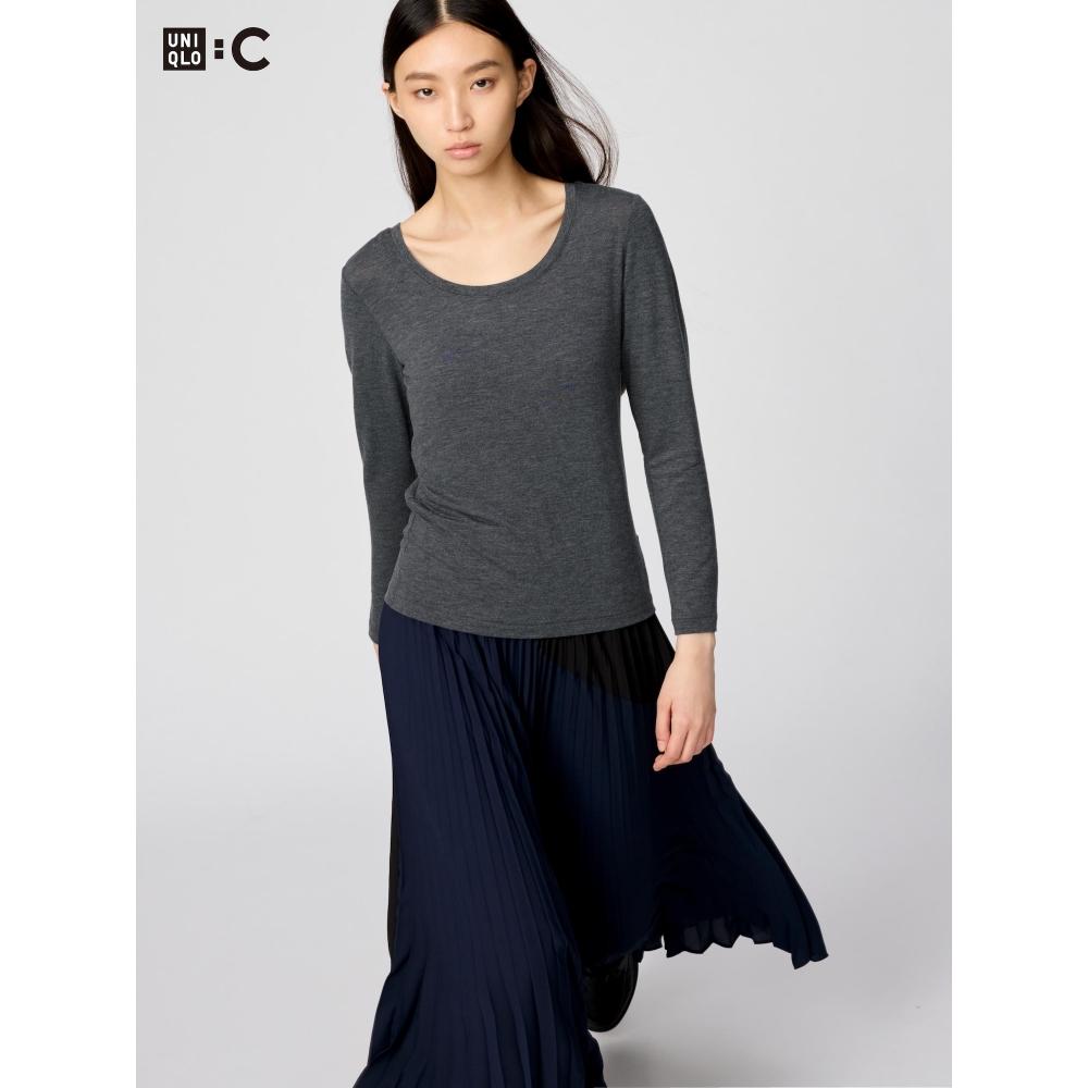 Uniqlo HeaTTech Кашемировая смесь Футболка с круглым вырезом