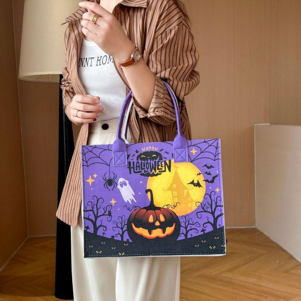 Fabric Trick or Treat Bag Candy Bag Pumpkin Storage Bag Foldable Halloween Felt Handbag Female