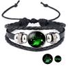 Luminous Twelve Constellation Artificial Gemstone Bracelet ;Beaded Rope Pu Leather 12 Constellation Woven Bracelet
