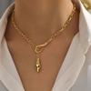 Luxury Fashion Zirconia Snake Design Pendant Necklace Women's Gold Plated Paperclip Chain Jewelry Hot Sales