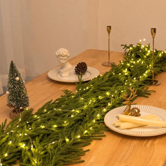 Artificial Pine Garland Realistic Faux Norfolk Pine Garland Real Touch Winter Greenery Garland for Christmas Table Mantle Wall Fireplace Decor