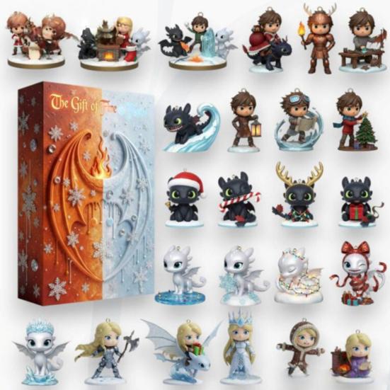 Драконий Адвент-календарь 2025 Коробка для отсчета 24 дней с акриловыми украшениями Многофункциональная в тематике викингов