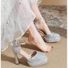 Round Head Thick Heel Glitter High Waterproof Table Word with Mary Jane Lolita Hollow Dress Shoes High Heels Women