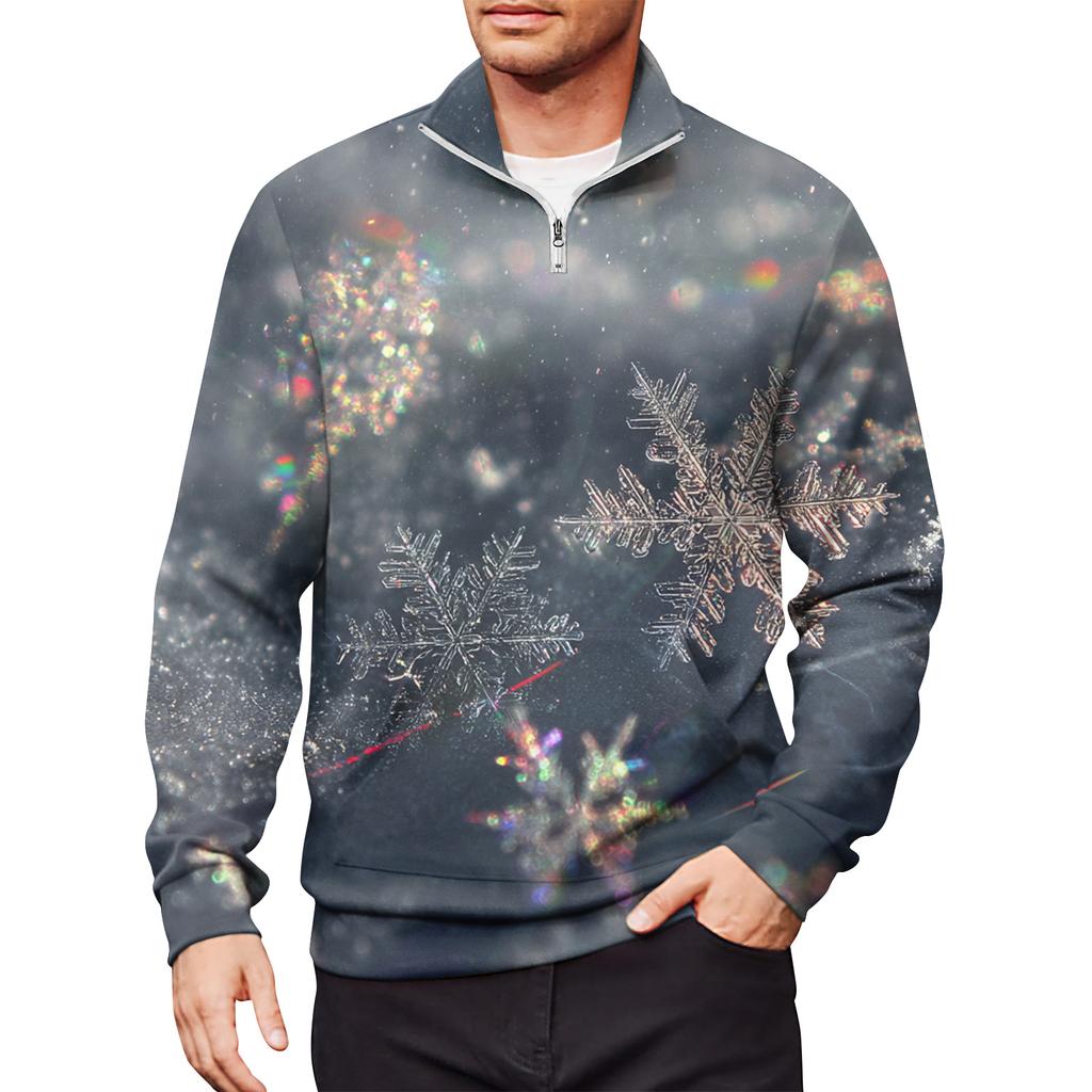 Мужской свободный повседневный свитшот на молнии 1/4, модный топ с длинным рукавом и принтом, с карманами