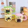 Милая кружка с кошкой, крышкой и ложкой, высококачественная керамическая чашка для питья для домашнего использования, подарки на день рождения для девочек