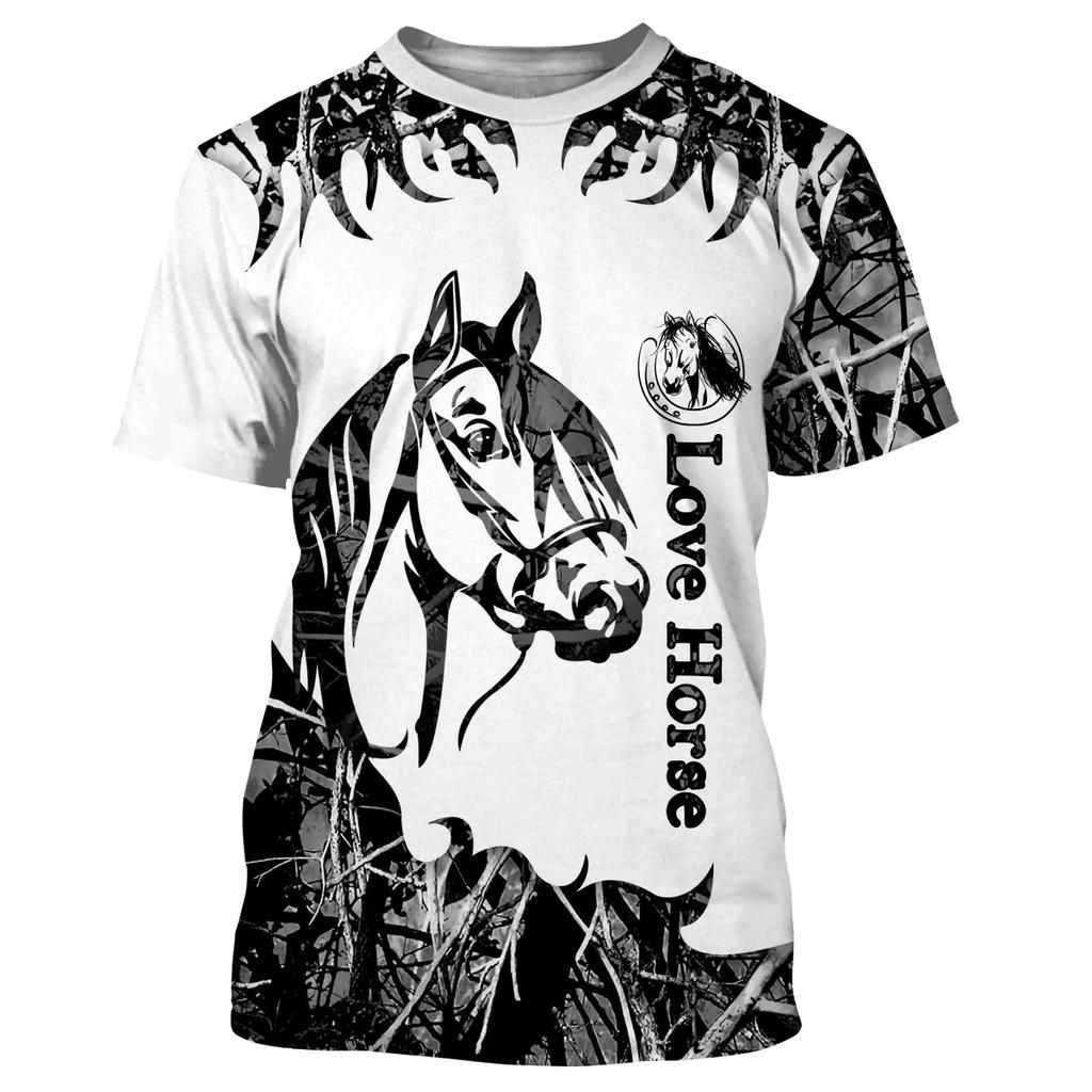 2024 Men's Short Sleeve T-shirt 3D Horse Pattern Printing Top Round Neck Short Sleeve Men's Summer T-shirt Top S-5XL