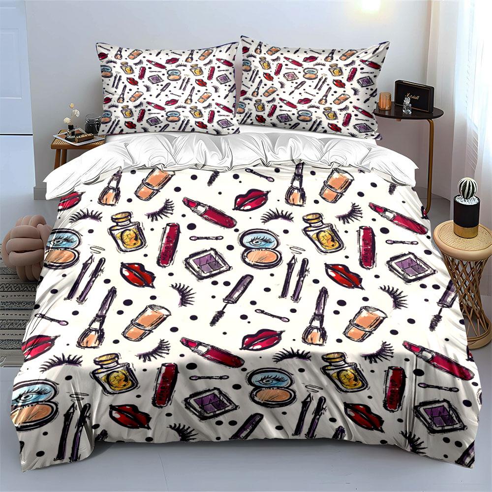 Makeup Pattern Bedding Set Bedding Duvet Cover Set Duvet Cover Pillowcases (1 * Duvet Cover 2 * Pillowcases, without duvet insert)