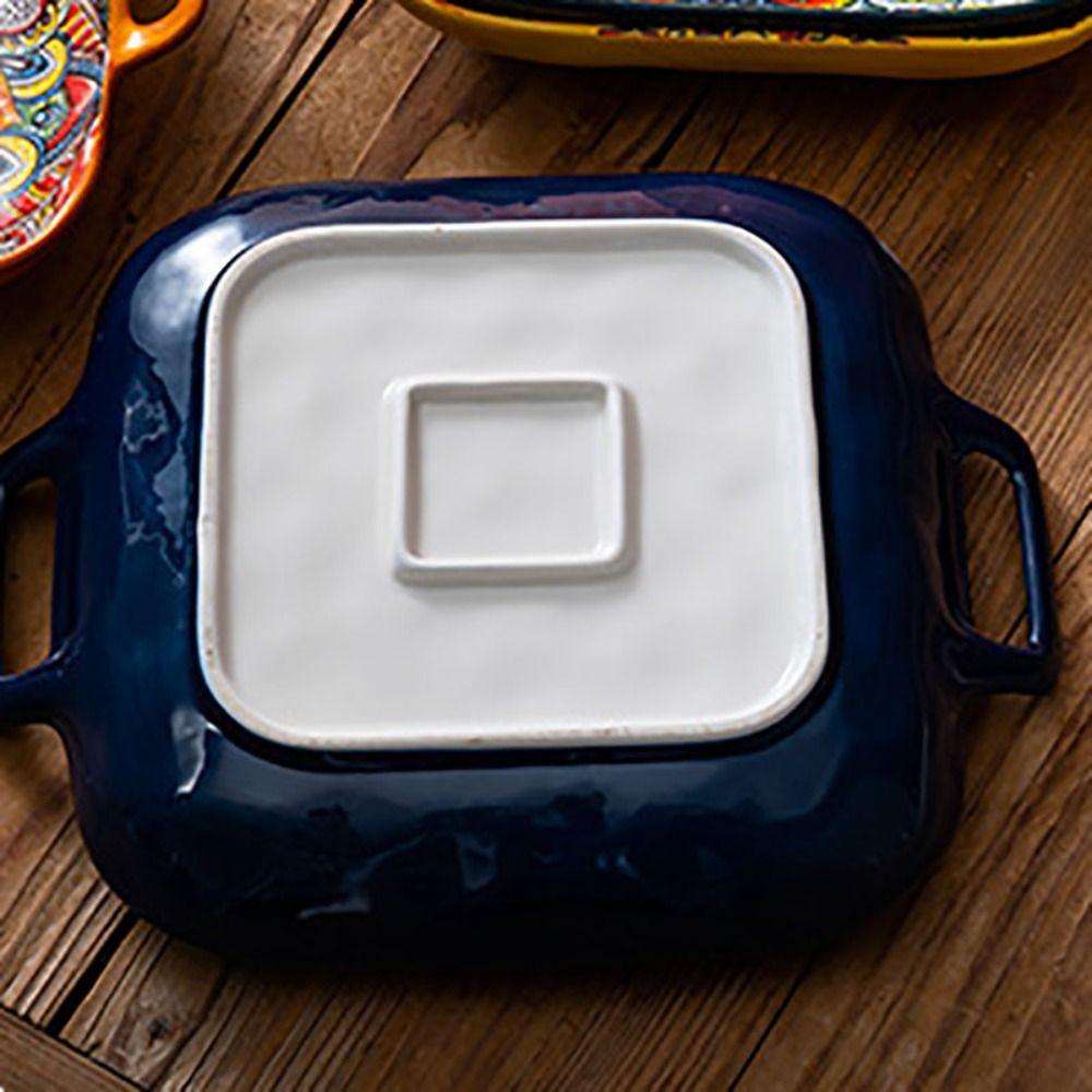 Квадратная богемская керамическая тарелка с бинауральной ручкой, фруктовая тарелка, креативная салатница для духовки