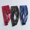 Autumn Winter Kids Warm Trousers Girls Boys Faux PU Leather Pants Slim Girls Leggings