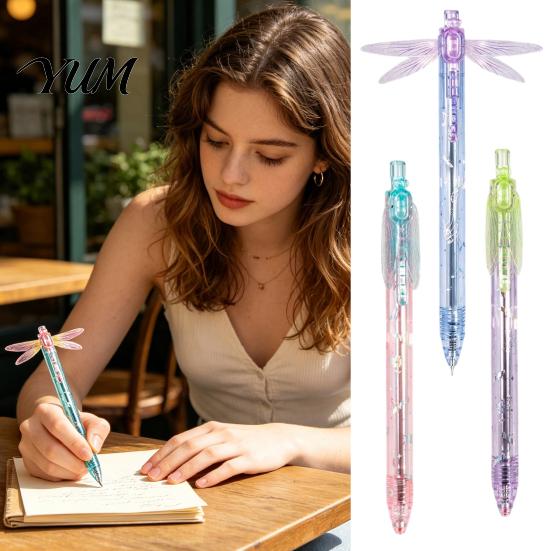 Stationery Sets for Collection Gleaming Wings Dragonfly Gel Pen, Translucent Plastic with Interactive Fun Pens Moving Flapping Wings, 0.5mm