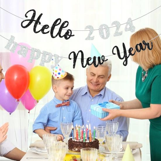 Баннер-флаг с буквами счастливого года, блестящий, легко повесить, создает атмосферу, яркие украшения для вечеринки, баннер-флаг