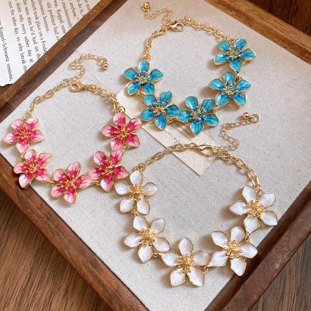 Floral Jewelry Five-leaf Flower Bracelet Pink Dripping Hand Chain Birthday
