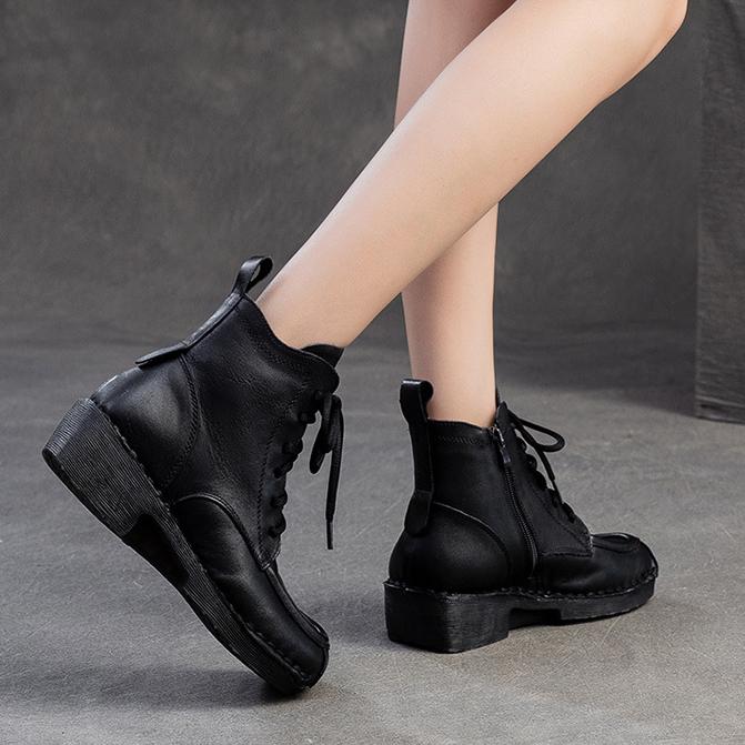 Johnature Универсальные короткие ботинки в стиле ретро с круглым носком и боковой молнией, простые женские туфли на толстом каблуке для поездок на работу