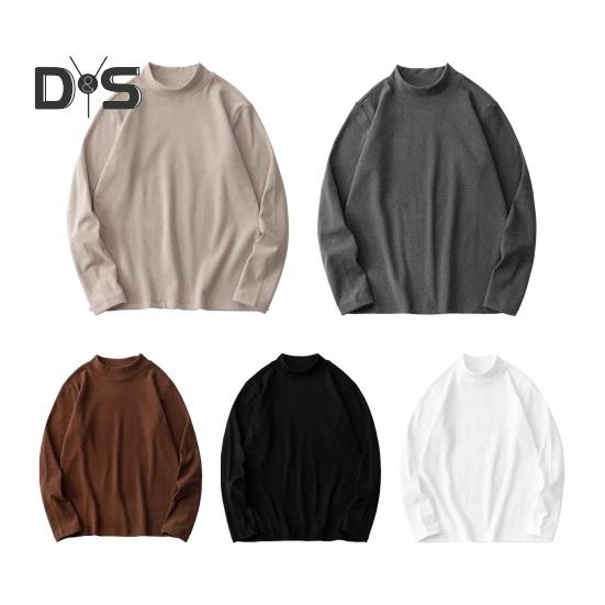 Autumn Winter Men Bottoming Top Slim Fit Thick Plush Half-high Collar Pullover Stretchy Long Sleeves Pure Color Plus Size Mid Length Fitness Exercise