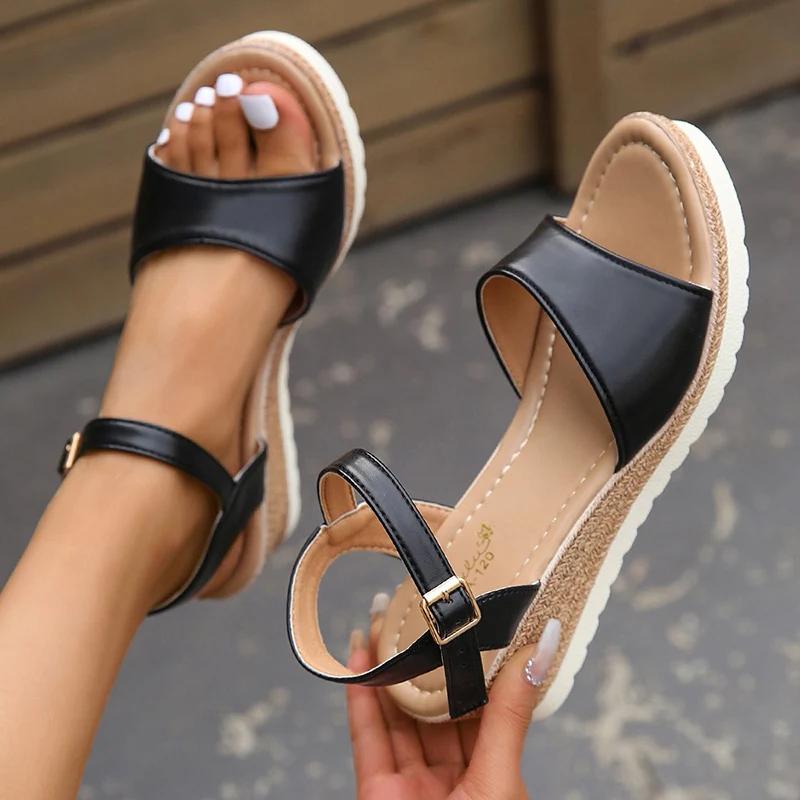 Fashion Lightweight Wedge Sandals for Women Summer 2024 Buckle Strap Platform Sandles Woman Thick Sole Non Slip Casual Sandalias Mujer