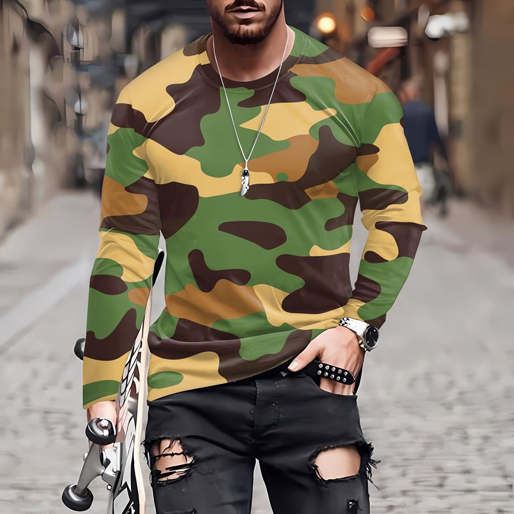 Муж. Футболка Круглый вырез Одежда Одежда На открытом воздухе Длинный рукав С принтом Модельер Винтаж