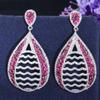 WWJ Luxury Wedding Pave Rose Red Cubic Zirconia Water Drop Earrings