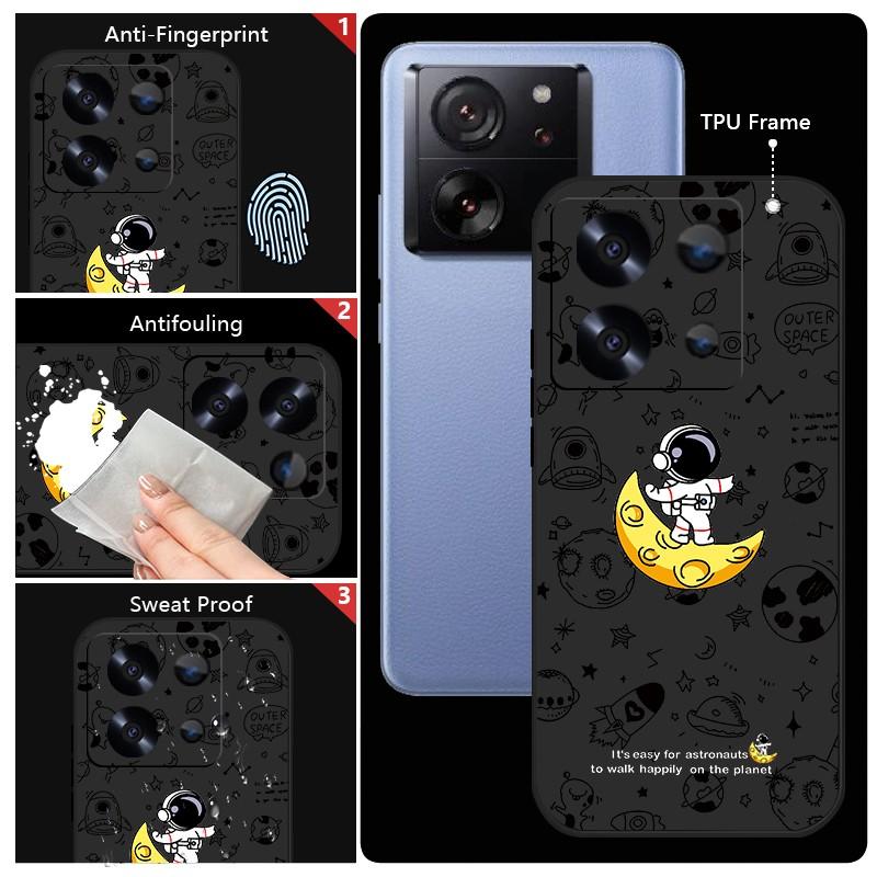 Ударопрочный мягкий ТПУ чехол для Xiaomi 14T 13t 11t Poco F3 X6 X5 Pro Redmi Note 13 12 11 14 Pro Подставка Луна Принт Астронавт Тонкий чехол со шнурком
