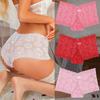 FINETOO 3Pcs Women Mid Waist Plus Size Panties Lace Mesh Floral Transparent Briefs Underwear Solid Seamless Underpants Lingerie