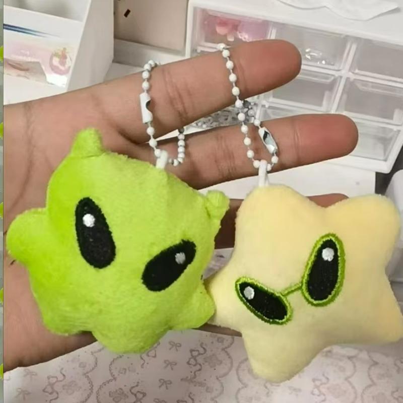 1/2Pcs Cartoon Plush Alien Keychain Cute Handbag Backpack Fluffy Car Phone Strap Accessory Gifts Kawaii Decor Star Doll Keyrings