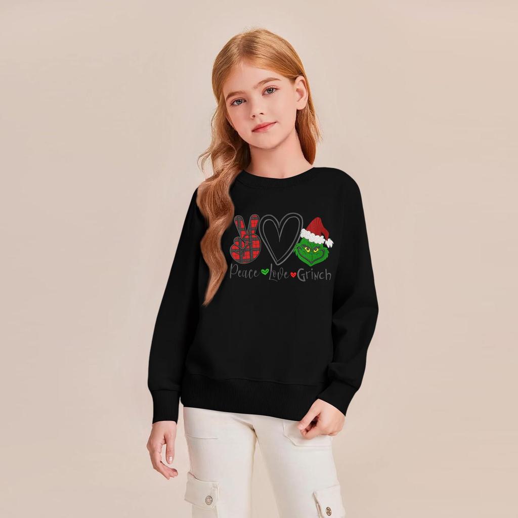 Kids' Fashion Loose-Fit Casual Long-Sleeve Christmas Print Oversized Crewneck Sweatshirt