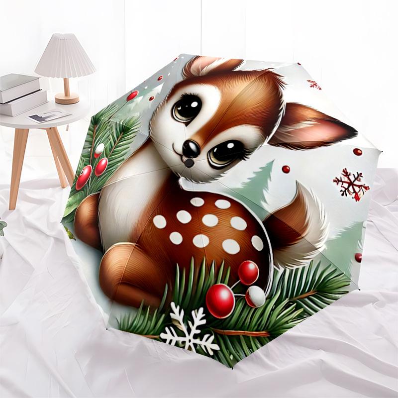 1pc Winter Deer Automatic Folding Umbrella   Compact 8 Rib Design, Durable Iron Frame for Travel, Outdoor,  a0920084