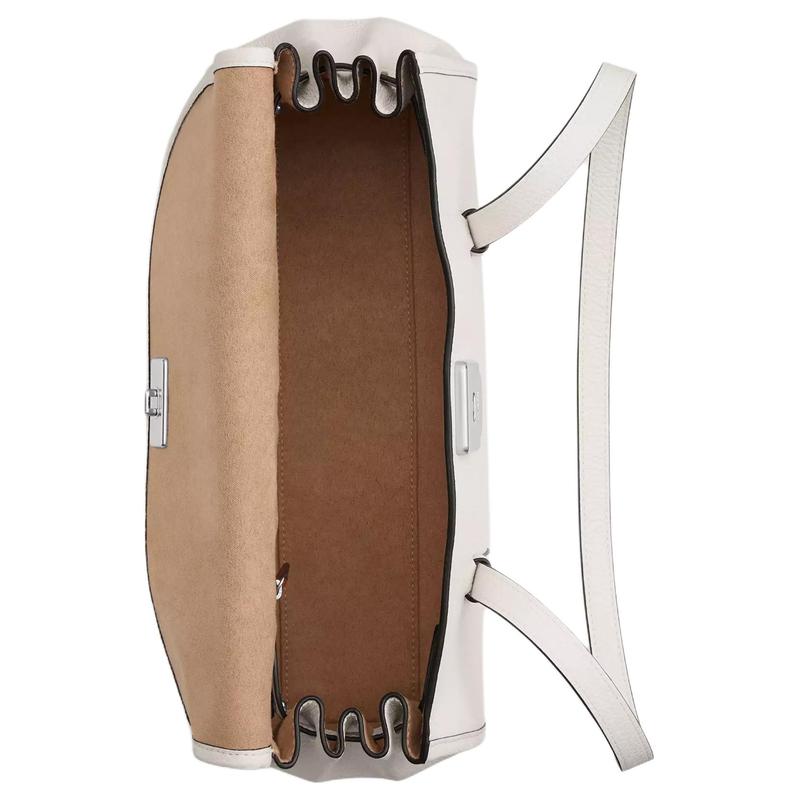 COACH Bridget 34 Silver Hardware Push Lock Refined Pebbled Leather Shoulder Bag Large Women's White