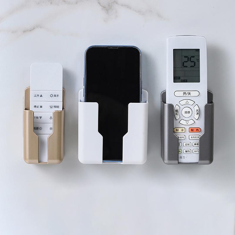 1pc Remote Control Holder Wall Mounted Storage Box Cosmetic Bathroom Rack Shelf Adhesive Home Mobile Phone Plug Case