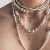 Niche Cross Sweater Chain Irregular Size Pearl Beaded Long Necklace Various Wearing Methods Collarbone Chain Women