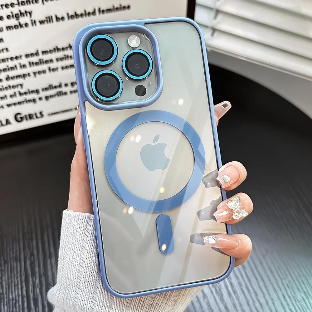 Роскошный магнитный противоударный прозрачный чехол для телефона для iPhone 15 14 13 12 11 Pro Max Plus Mbile, чехол, стеклянная защита объектива Magsafe
