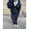 Youth Couples Casual Wide Leg Pants Set With Print Design Hooded Sweatshirt Loose Fit Streetwear